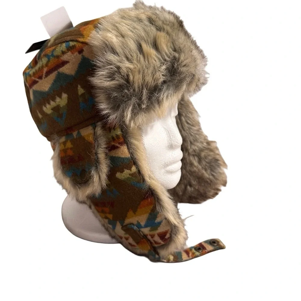Pendleton 100% Wool Faux Fur Trapper Hat Solstice Canyon Southwestern MED unisex